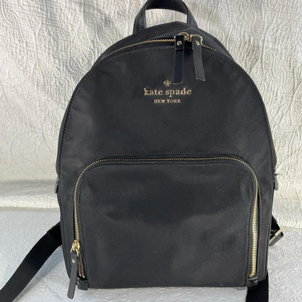 Kate Spade Watson Lane Hartley Black Nylon Small Medium Backpack Bag Golden Zip